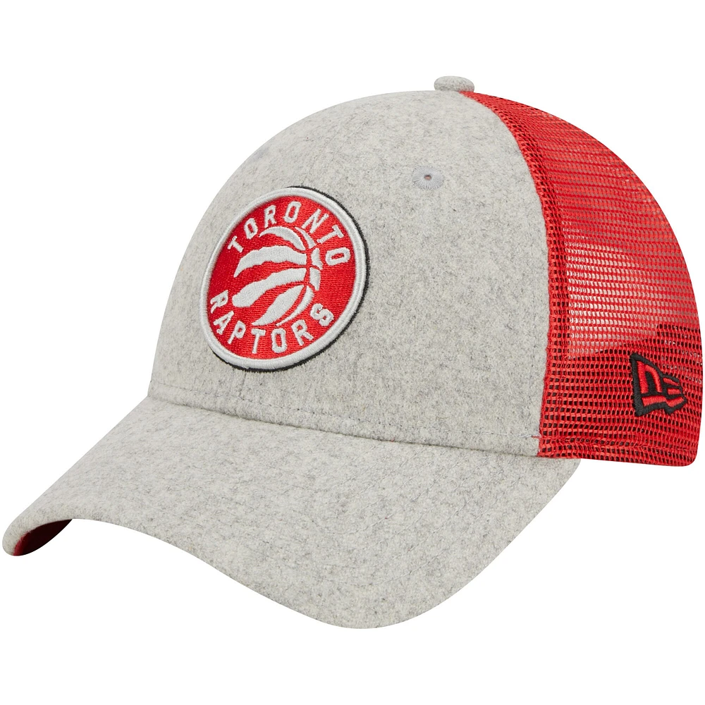 Casquette réglable New Era pour hommes, gris chiné/rouge, Toronto Raptors Pop Trucker 9FORTY