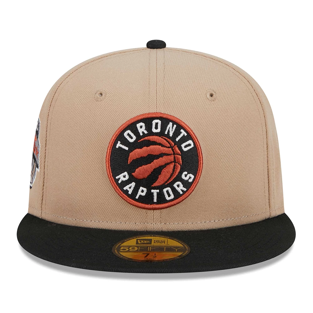 Men's New Era Khaki/Black Toronto Raptors Burnt Orange Logo Two-Tone 59FIFTY Fitted Hat