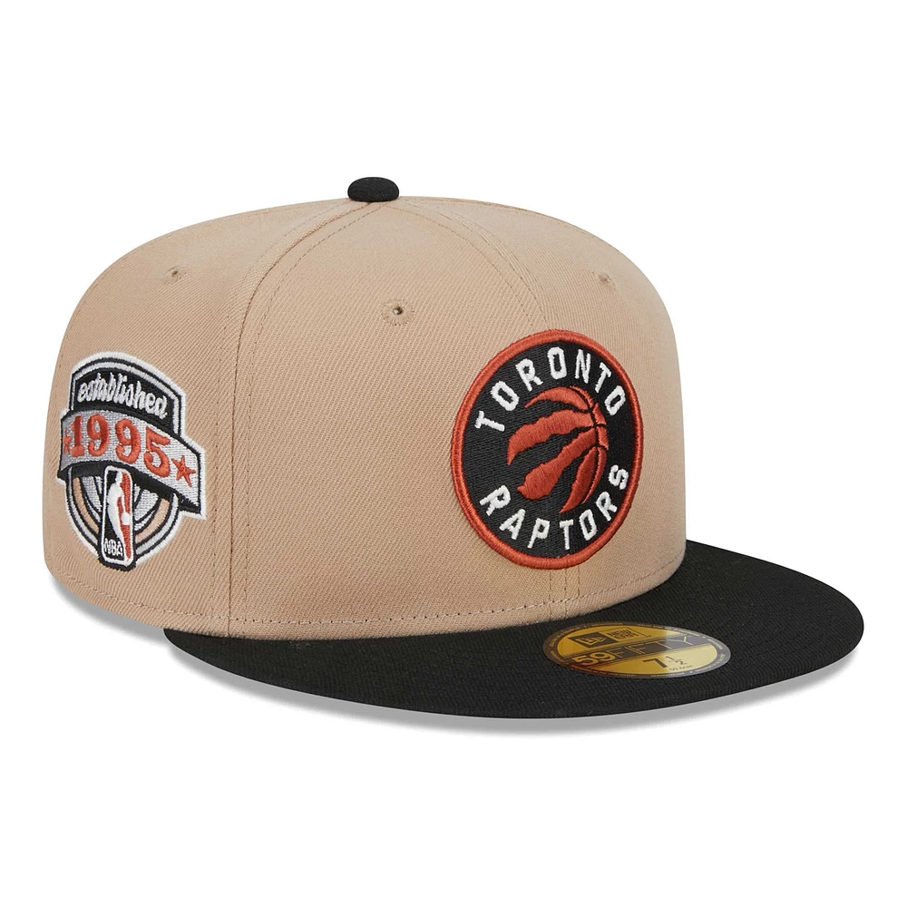 Men's New Era Khaki/Black Toronto Raptors Burnt Orange Logo Two-Tone 59FIFTY Fitted Hat