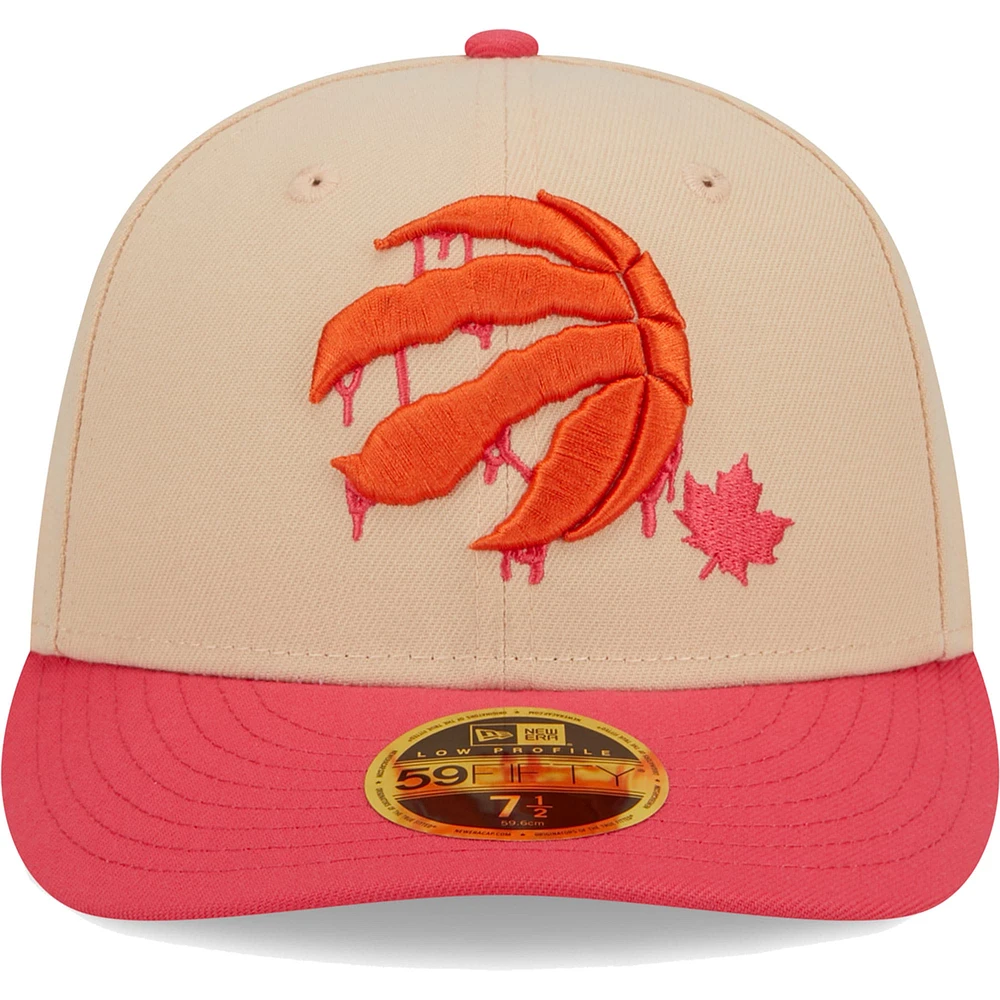 Casquette ajustée 59FIFTY New Era pour hommes, kaki/corail, Toronto Raptors Drip Low Profile