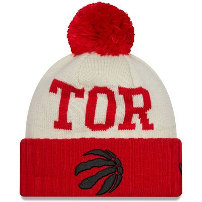 Men's New Era Red/Cream Toronto Raptors 2022 NBA Draft - Cuffed Knit Hat with Pom