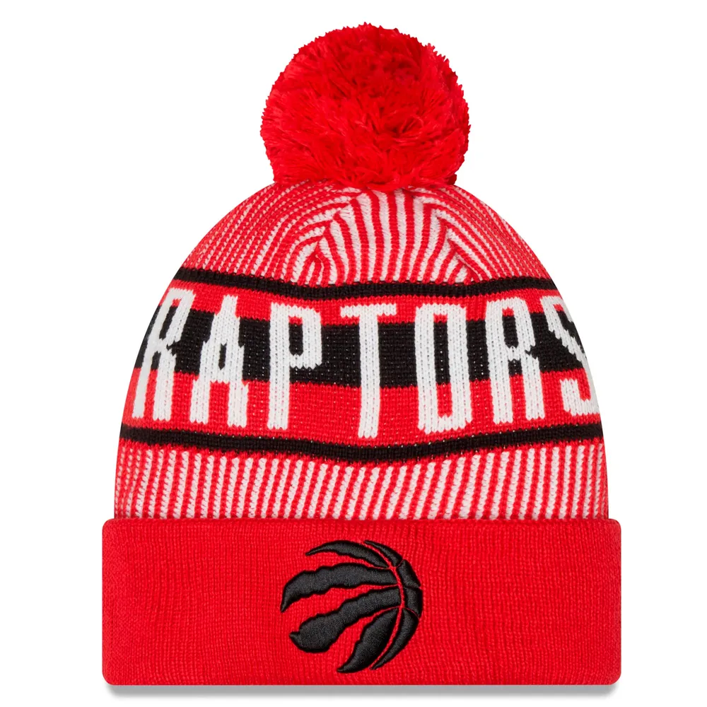 Men's New Era Red Toronto Raptors Striped - Cuff Knit Hat with Pom