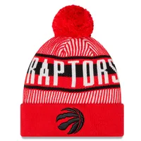 Men's New Era Red Toronto Raptors Striped - Cuff Knit Hat with Pom