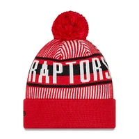 Bonnet en tricot rayé à revers avec pompons Toronto Raptors New Era pour homme, rouge