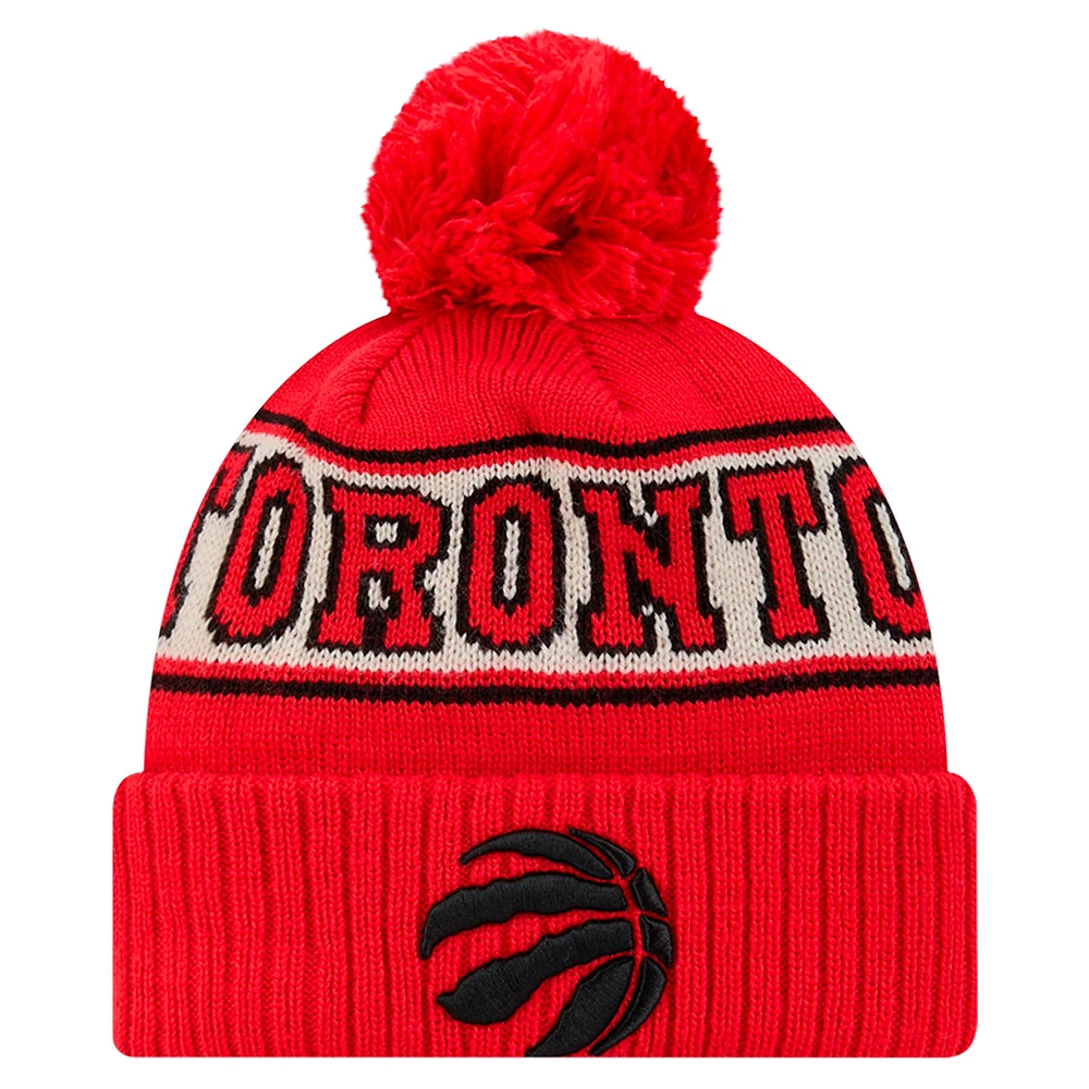 Men's New Era Red Toronto Raptors Throwback Retro Cuffed Knit Hat with Pom