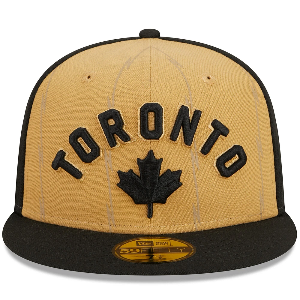 Casquette ajustée officielle 59FIFTY New Era pour hommes, beige/noir, Toronto Raptors 2023/24 City Edition