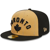 Casquette ajustée officielle 59FIFTY New Era pour hommes, beige/noir, Toronto Raptors 2023/24 City Edition