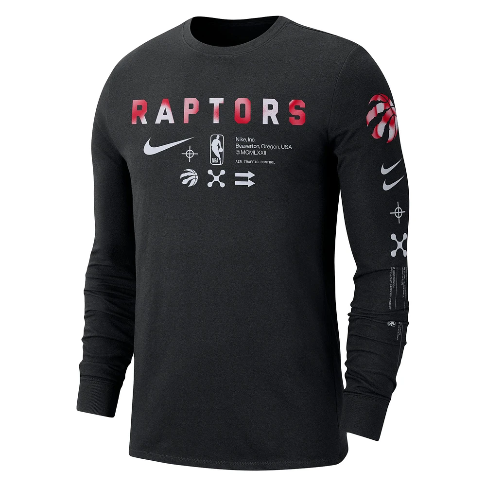 T-shirt à manches longues Nike Toronto Raptors Essential Air Traffic Control pour homme, noir