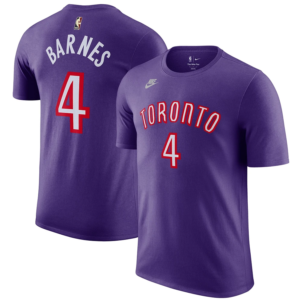 T-shirt Nike Scottie Barnes pour homme, édition classique violette, avec nom et numéro des Toronto Raptors