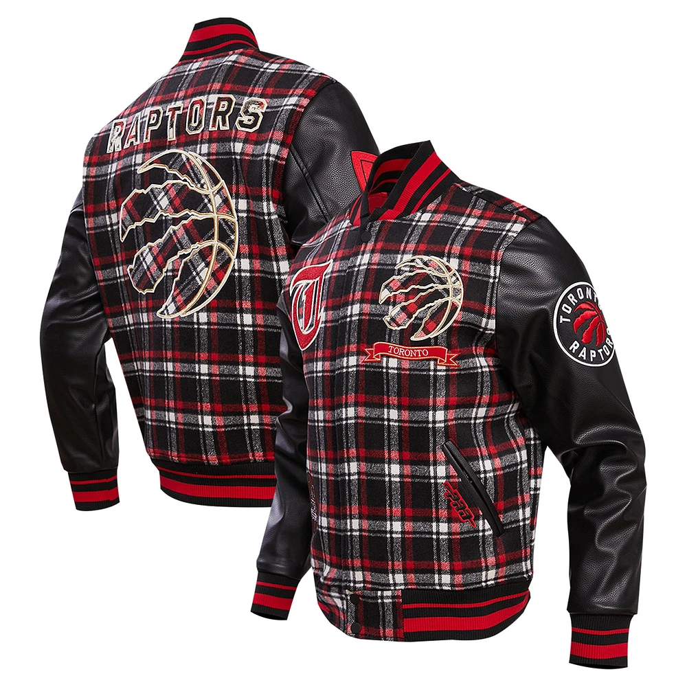 Veste universitaire à boutons-pression en laine carreaux Prep Pro Standard pour hommes, noir/rouge, des Toronto Raptors