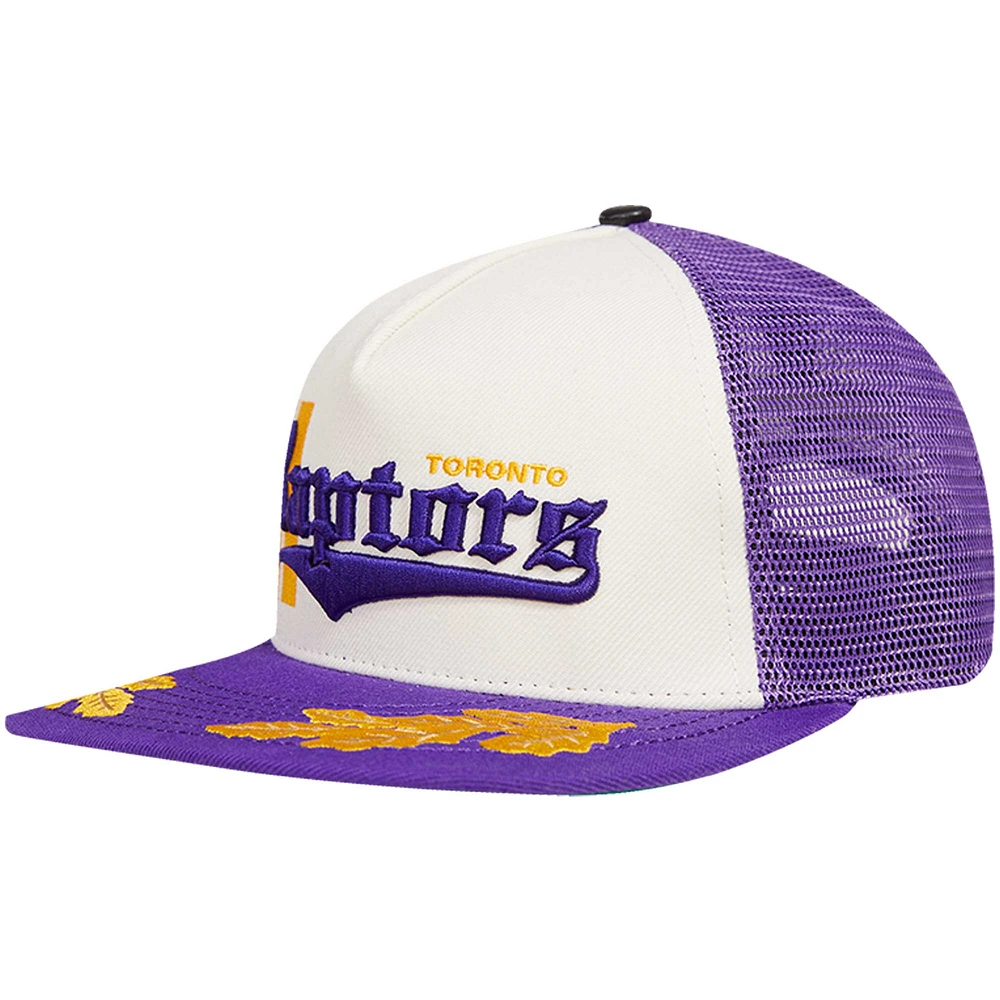 Casquette de camionneur à visière Elite Classic Pro Standard Toronto Raptors crème/violet pour homme