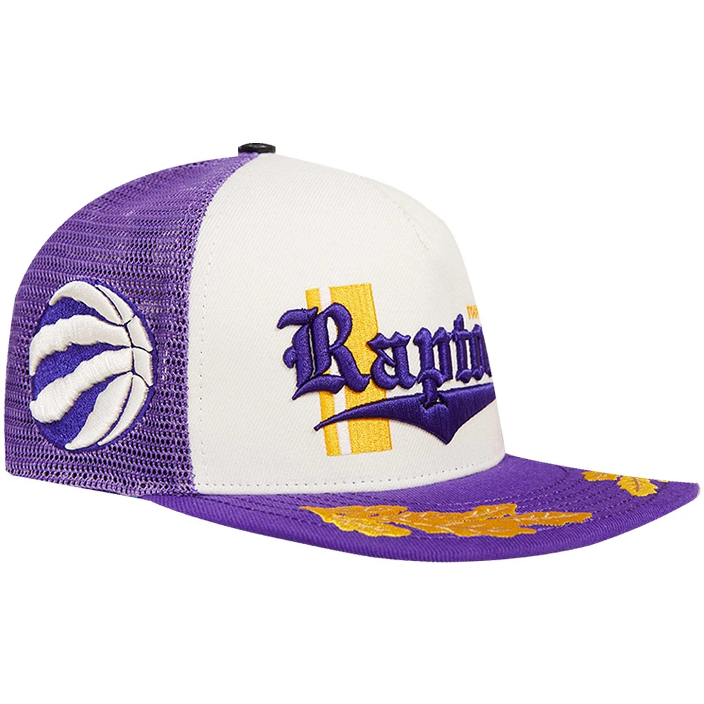 Casquette de camionneur à visière Elite Classic Pro Standard Toronto Raptors crème/violet pour homme