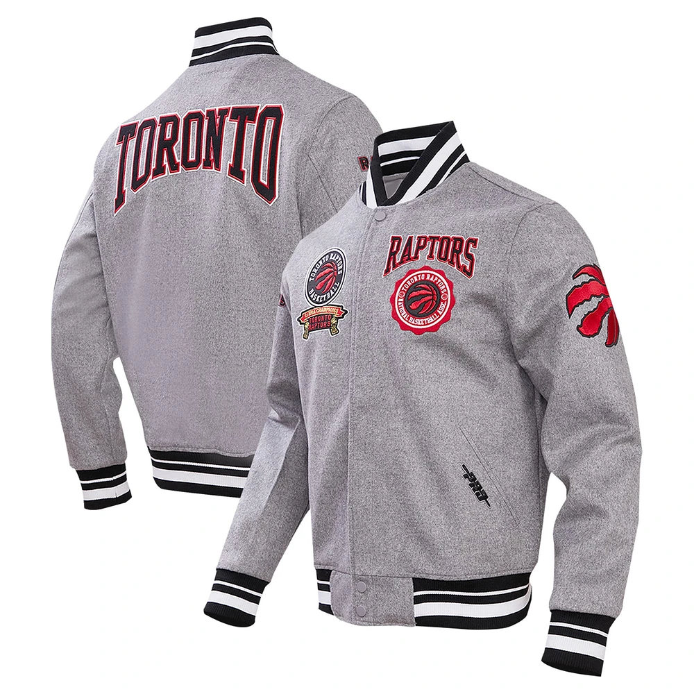 Men's Pro Standard Gray Toronto Raptors Crest Emblem Wool Varsity Full-Zip Jacket