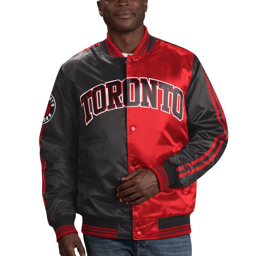 Men's Starter Black/Red Toronto Raptors Color Block Satin Full-Snap - Jacket