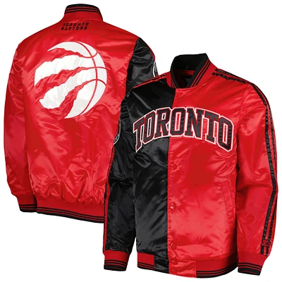 Men's Starter Black/Red Toronto Raptors Fast Break Satin Full-Snap Jacket