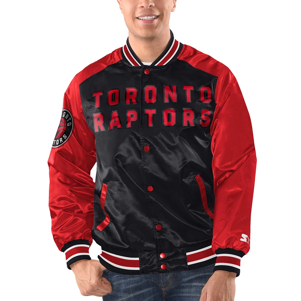 Veste universitaire à bouton-pression en satin Renegade des Toronto Raptors Starter noir/rouge pour hommes