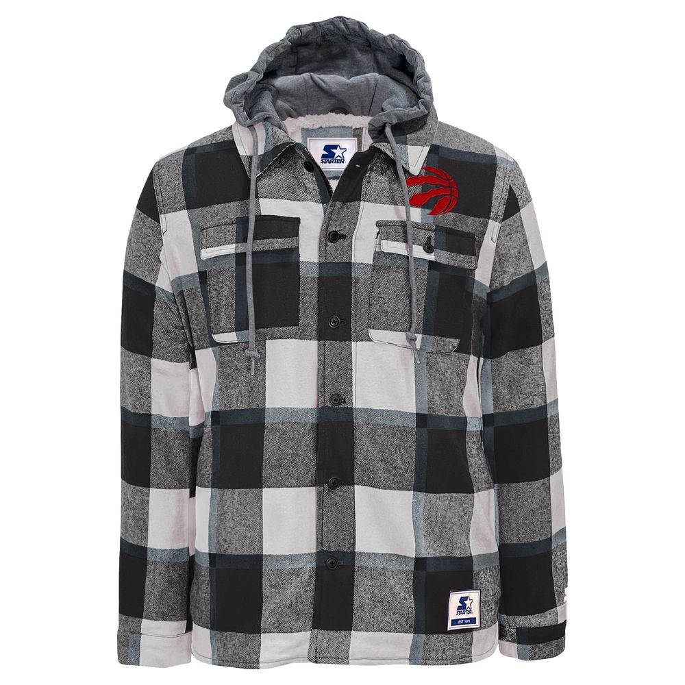 Men's Starter Black/White Toronto Raptors Sherpa Full-Button Flannel - Jacket