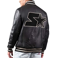 Men's Starter Black Toronto Raptors Dynasty Leather Varsity Jacket