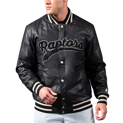 Men's Starter Black Toronto Raptors Dynasty Leather Varsity Jacket