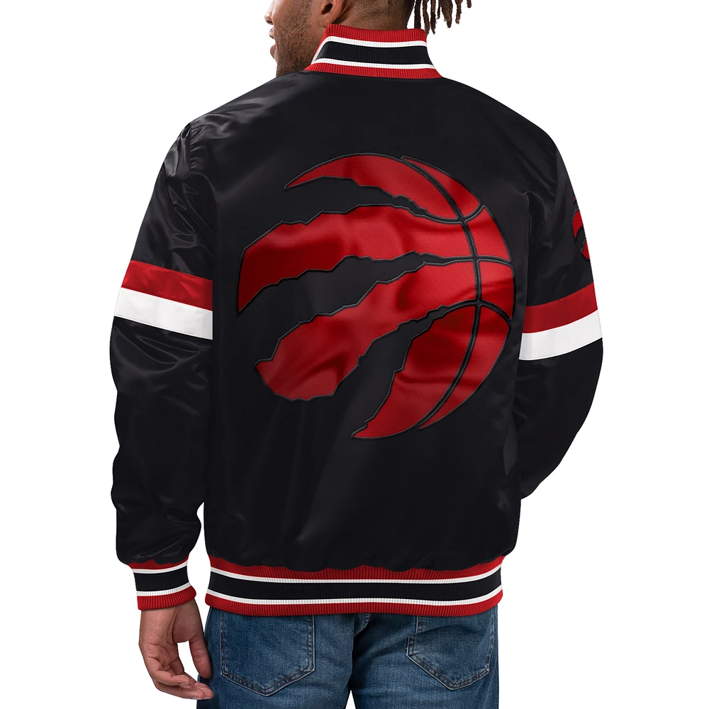 Veste universitaire noire à bouton-pression en satin pour hommes Starter Black Toronto Raptors Home Game