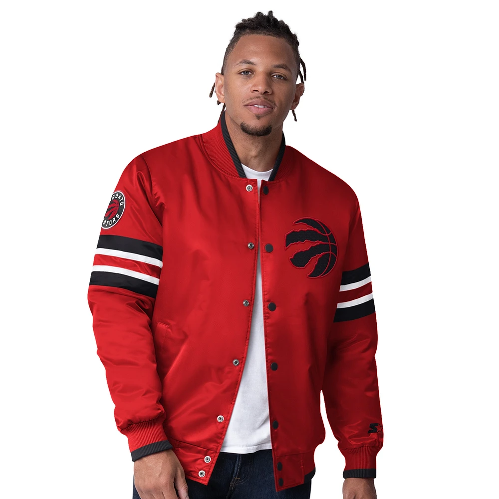 Veste en satin rouge à boutons-pression Scout Varsity pour homme des Toronto Raptors