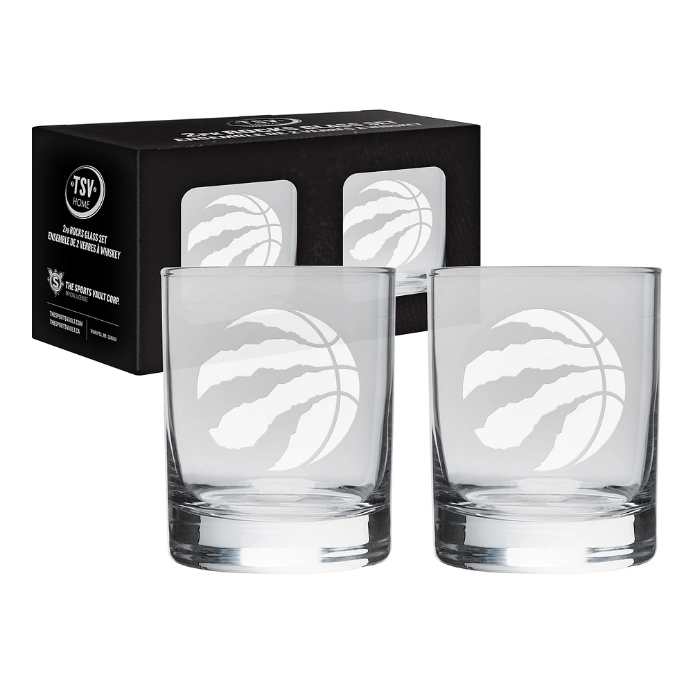 The Sports Vault Toronto Raptors - 2-Piece Satin Etch Rocks Glass Set