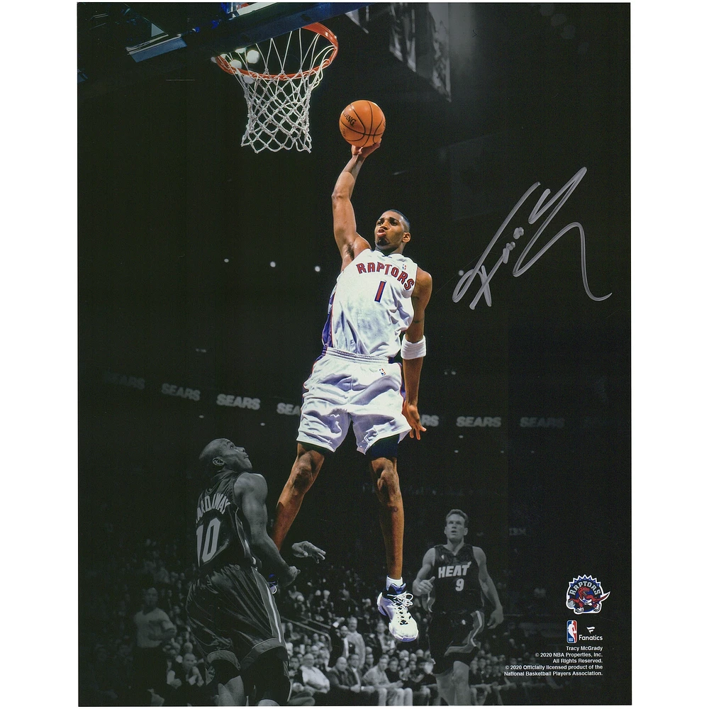 Photographie autographiée de 11"x 14" de Tracy McGrady des Toronto Raptors lors du match du Dunk contre le Miami Heat