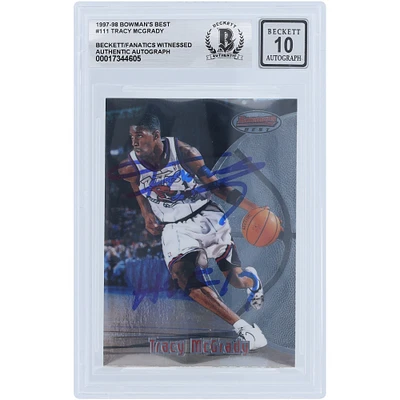 Tracy McGrady Toronto Raptors a autographié la carte de recrue numéro 111 Beckett de Bowman's Best 1997-98 authentifiée par les fanatiques de Beckett avec l'inscription « HOF 17 »