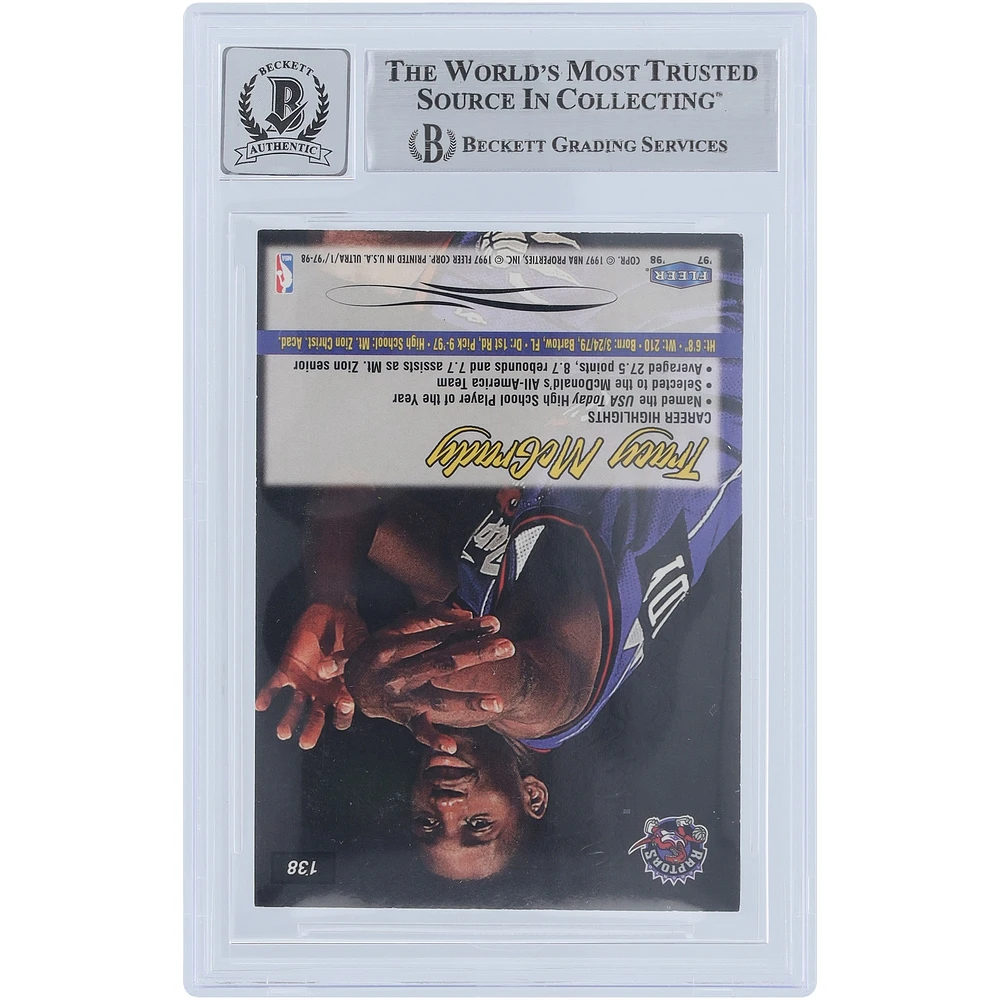 Tracy McGrady Toronto Raptors Autographed 1997-98 Fleer Ultra #138 Beckett Fanatics Witnessed Authenticated 10 Rookie Card 