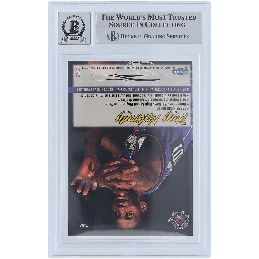 Tracy McGrady Toronto Raptors Autographed 1997-98 Fleer Ultra #138 Beckett Fanatics Witnessed Authenticated 10 Rookie Card with "HOF 17" Inscription