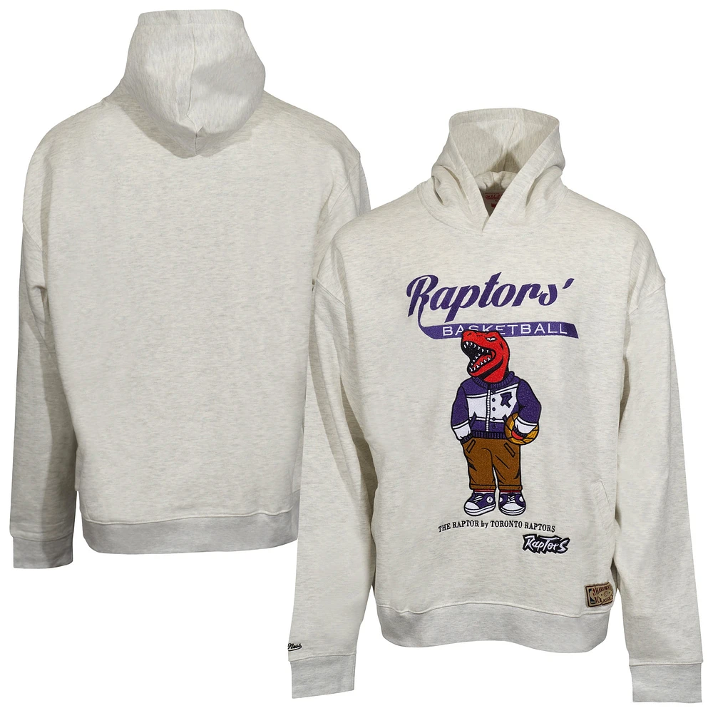 Unisex Mitchell & Ness Oatmeal Toronto Raptors Hardwood Classics Oversized Swag Pullover Hoodie