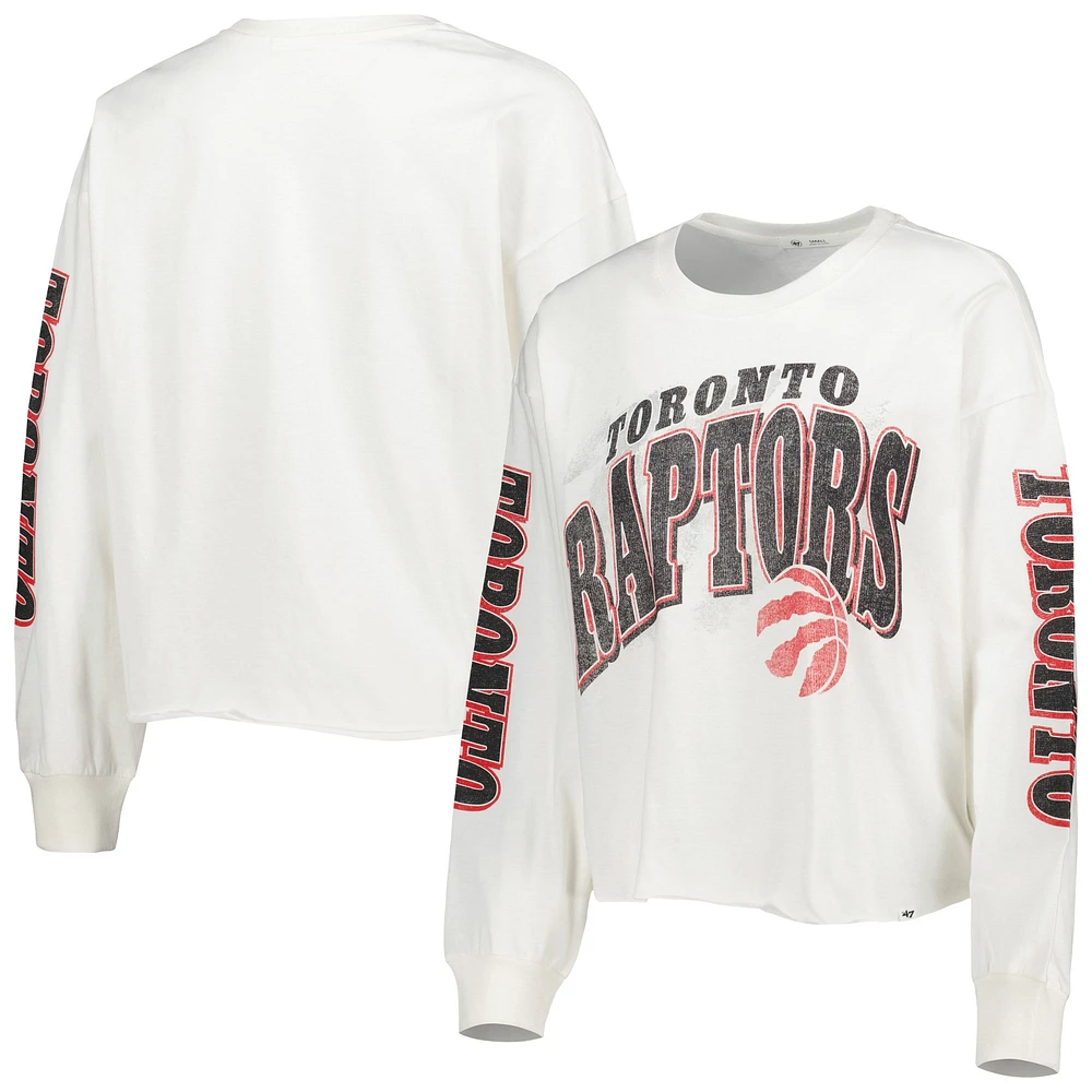 Women's '47 Cream Toronto Raptors Parkway Brush Back Long Sleeve Cropped T-Shirt