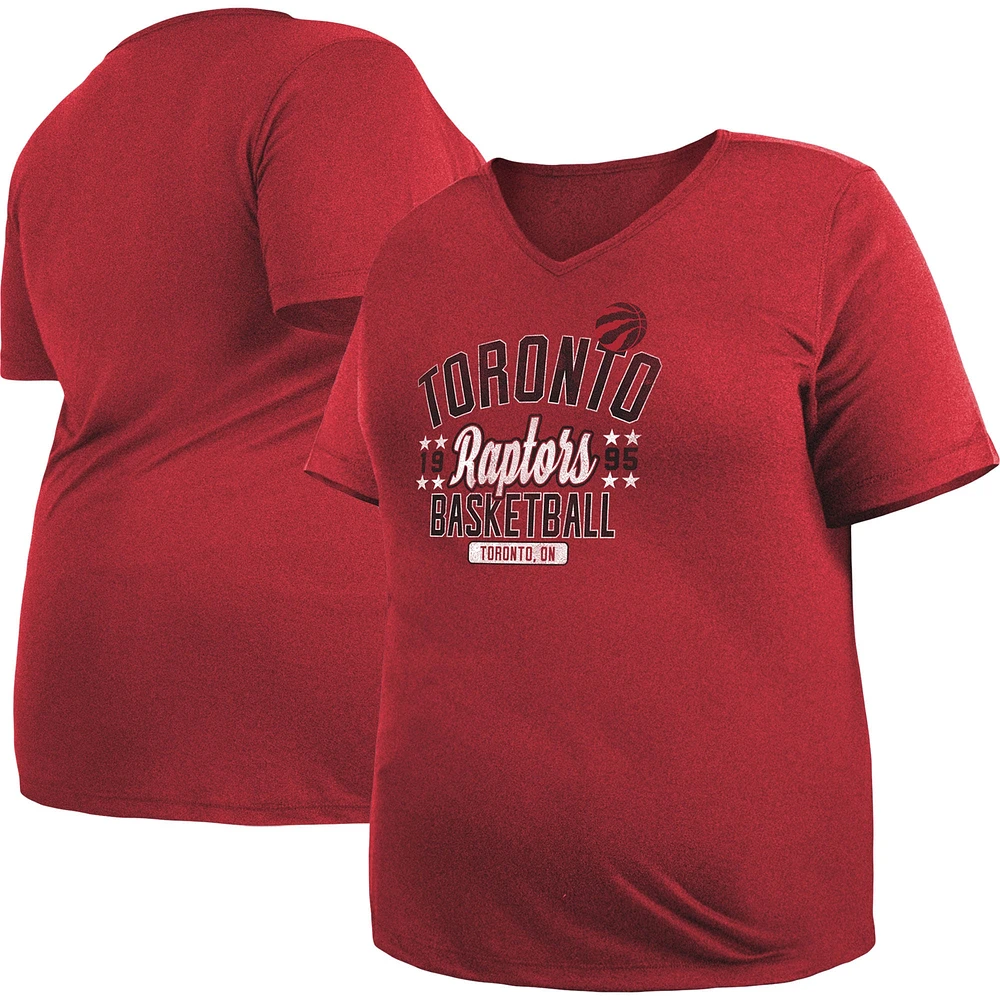 T-shirt à col en V rouge Toronto Raptors 5th & Ocean by New Era pour femme