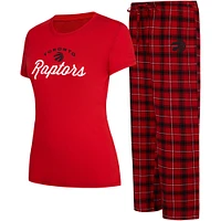 Ensemble de nuit T-shirt et pantalon en flanelle College Concepts pour femmes, rouge/noir, Toronto Raptors Arctic