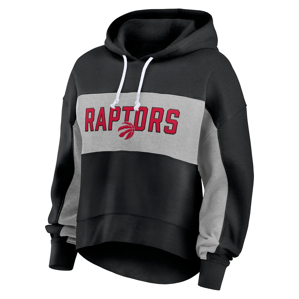 Sweat à capuche court noir Toronto Raptors Filled Stat Sheet Fanatics pour femmes