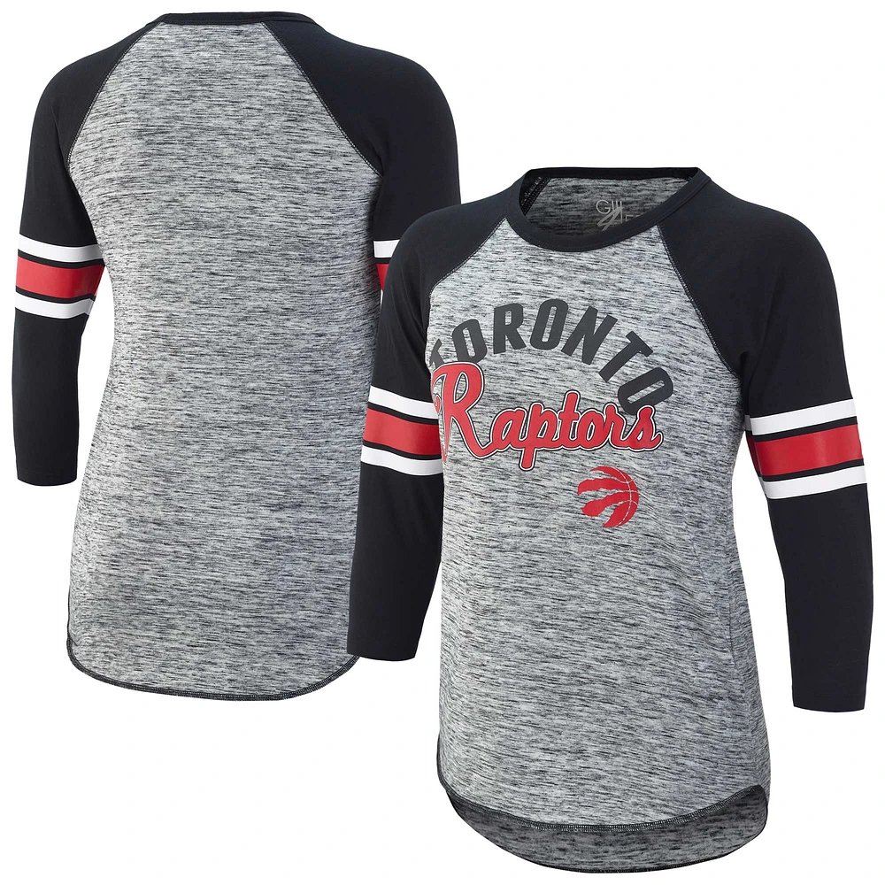 T-shirt raglan à manches 3/4 G-III 4Her par Carl Banks pour femmes, noir, Toronto Raptors Recover