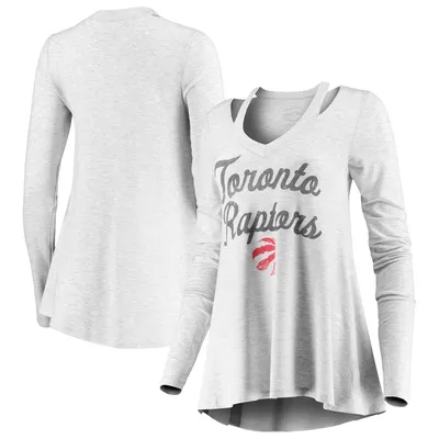 Toronto Raptors Majestic Threads Women's Double Dribble Separation Long Sleeve V-Neck T-Shirt - Gray