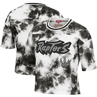 T-shirt court à imprimé tie-dye Mitchell & Ness pour femmes, noir/blanc, Toronto Raptors Hardwood Classics