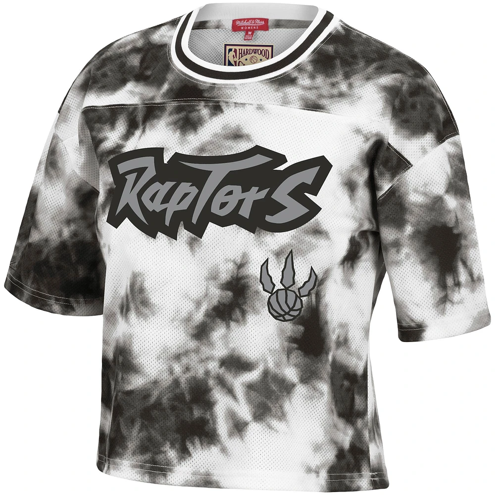 T-shirt court à imprimé tie-dye Mitchell & Ness pour femmes, noir/blanc, Toronto Raptors Hardwood Classics