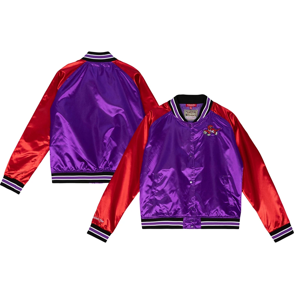 Mitchell & Ness pour femme Violet/Rouge Toronto Raptors Hardwood Classics Satin Raglan - Veste à boutons-pression