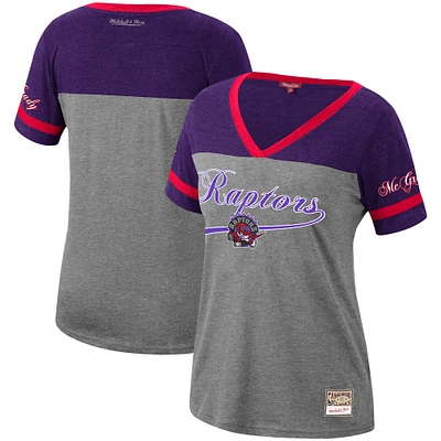 Women's Mitchell & Ness Tracy McGrady Heathered Charcoal Toronto Raptors Team Captain V-Neck T-Shirt