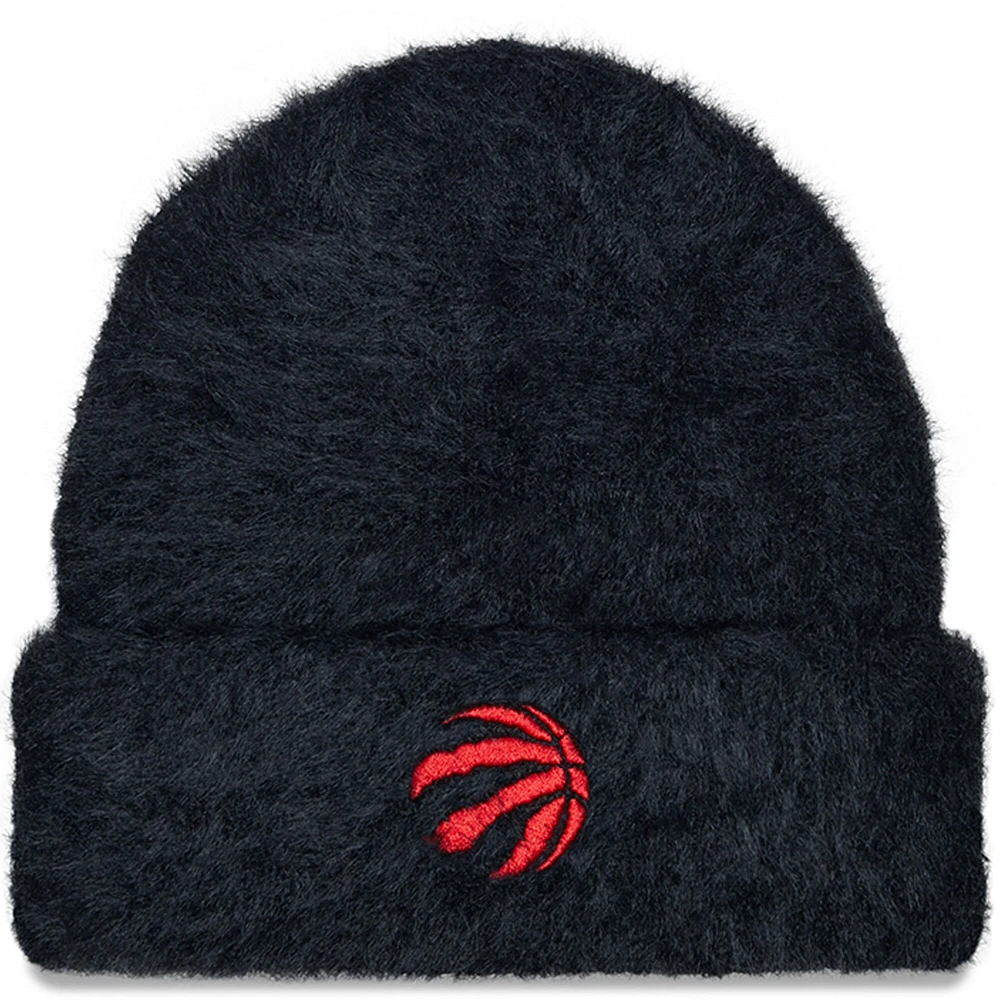 Bonnet en tricot à revers pelucheux des Raptors de Toronto New Era noir pour femme