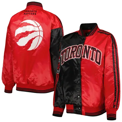 Toronto Raptors Starter Women's Split Colorblock Satin Full-Snap Varsity Jacket - Black/Red
