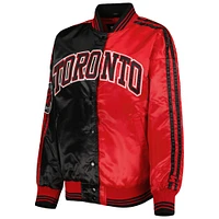 Veste universitaire Starter noir/rouge Toronto Raptors Split Colorblock Satin Full-Snap Varsity Jacket