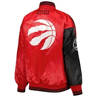 Veste universitaire Starter noir/rouge Toronto Raptors Split Colorblock Satin Full-Snap Varsity Jacket