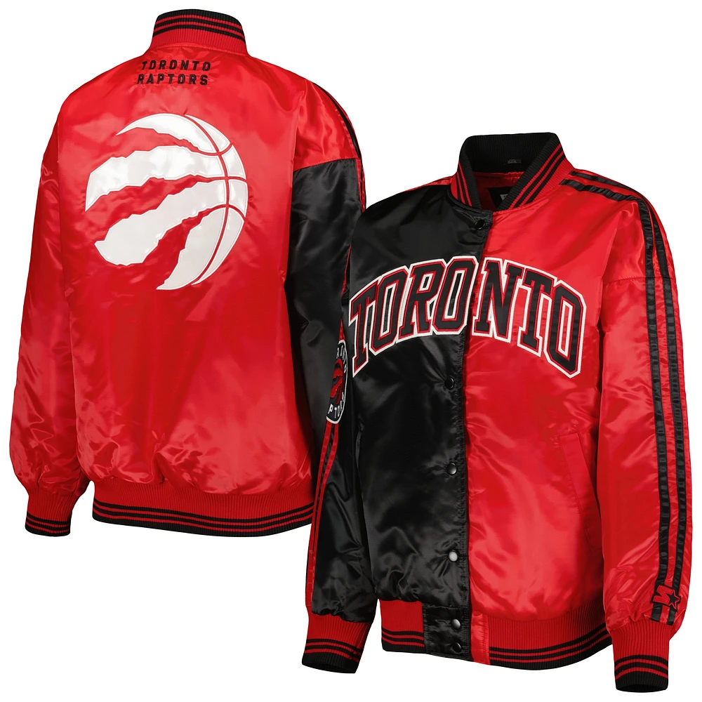 Veste universitaire Starter noir/rouge Toronto Raptors Split Colorblock Satin Full-Snap Varsity Jacket
