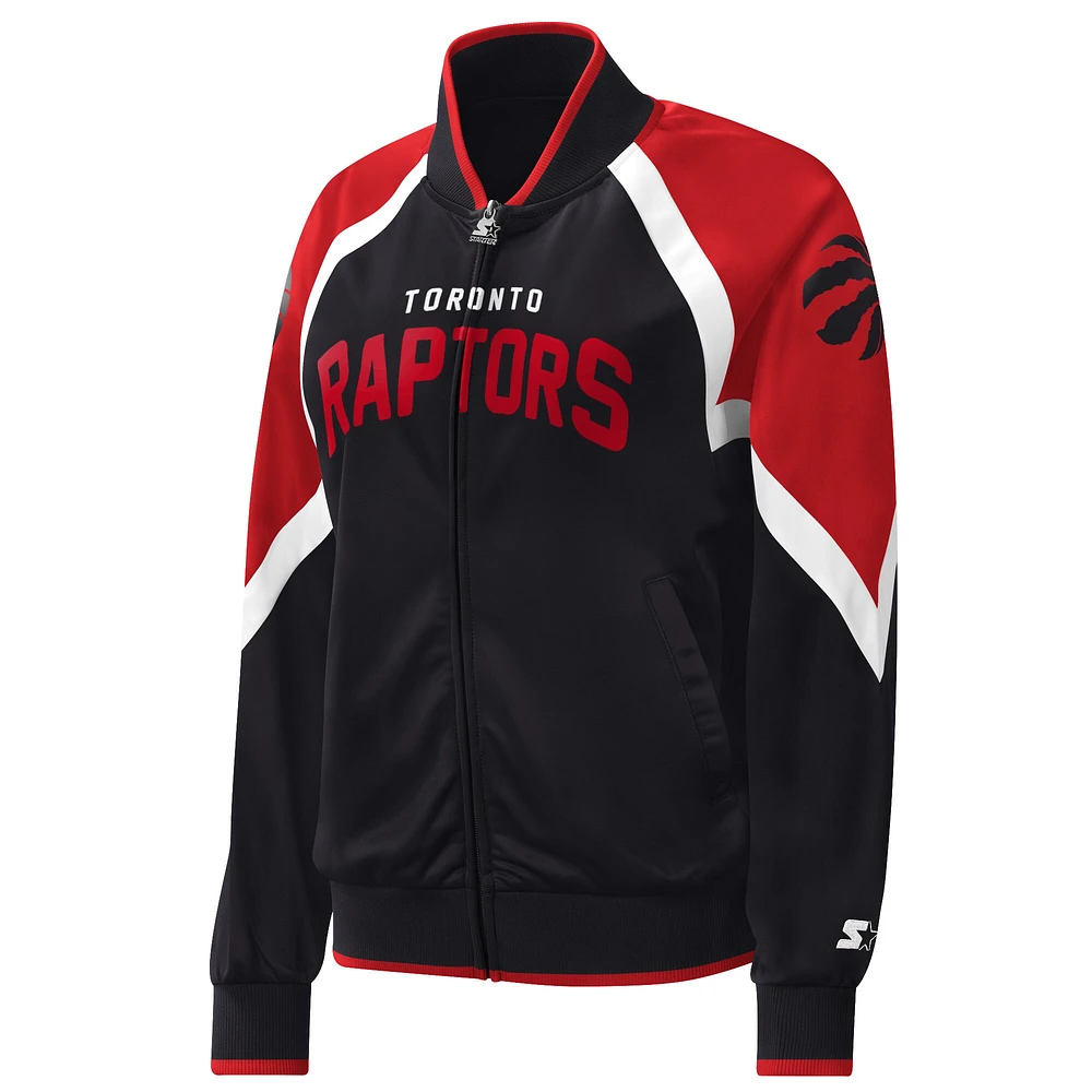 Women's Starter Black Toronto Raptors Slam Dunk Raglan Full-Zip - Track Jacket