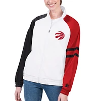 Women's Starter White Toronto Raptors Curve Ball Raglan Full-Zip Track Jacket