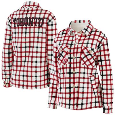 Women's WEAR by Erin Andrews Oatmeal/Red Toronto Raptors Plaid - Button-Up Shirt Jacket