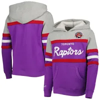 Chandail à capuchon pour entraîneur-chef des Toronto Raptors Hardwood Classics jeune Mitchell & Ness gris chiné/violet